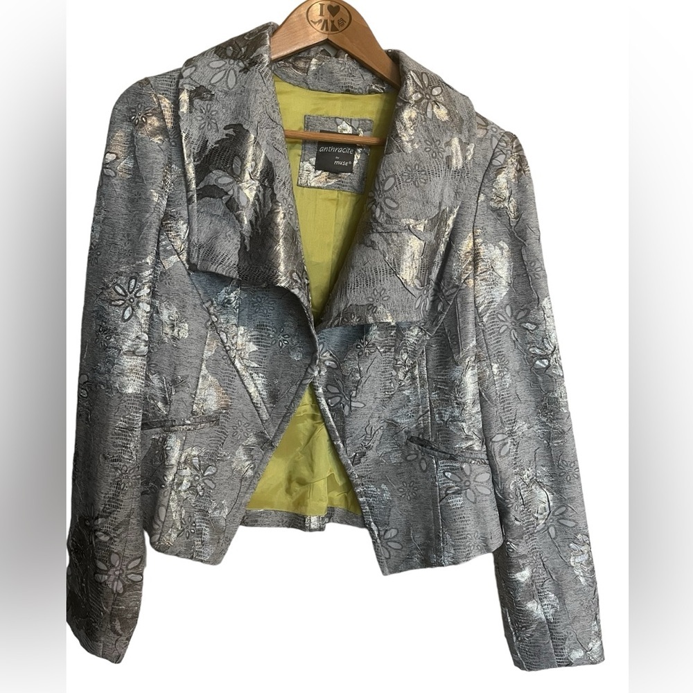 Anthracite by Muse Cropped Metallic Print Jacket Size 4